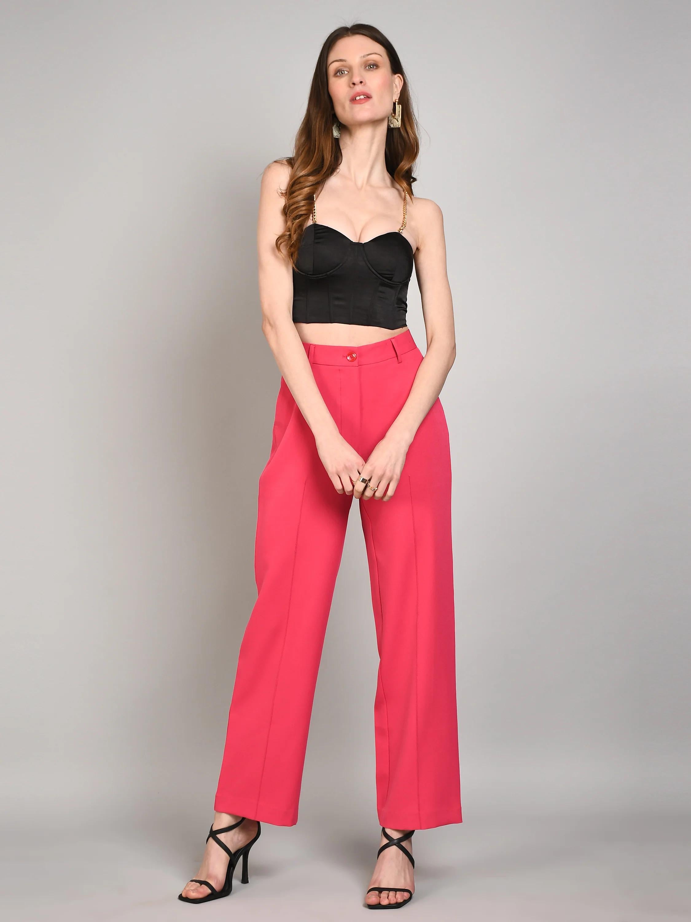 Studio OJS Hot Pink High Waist Straight Trousers