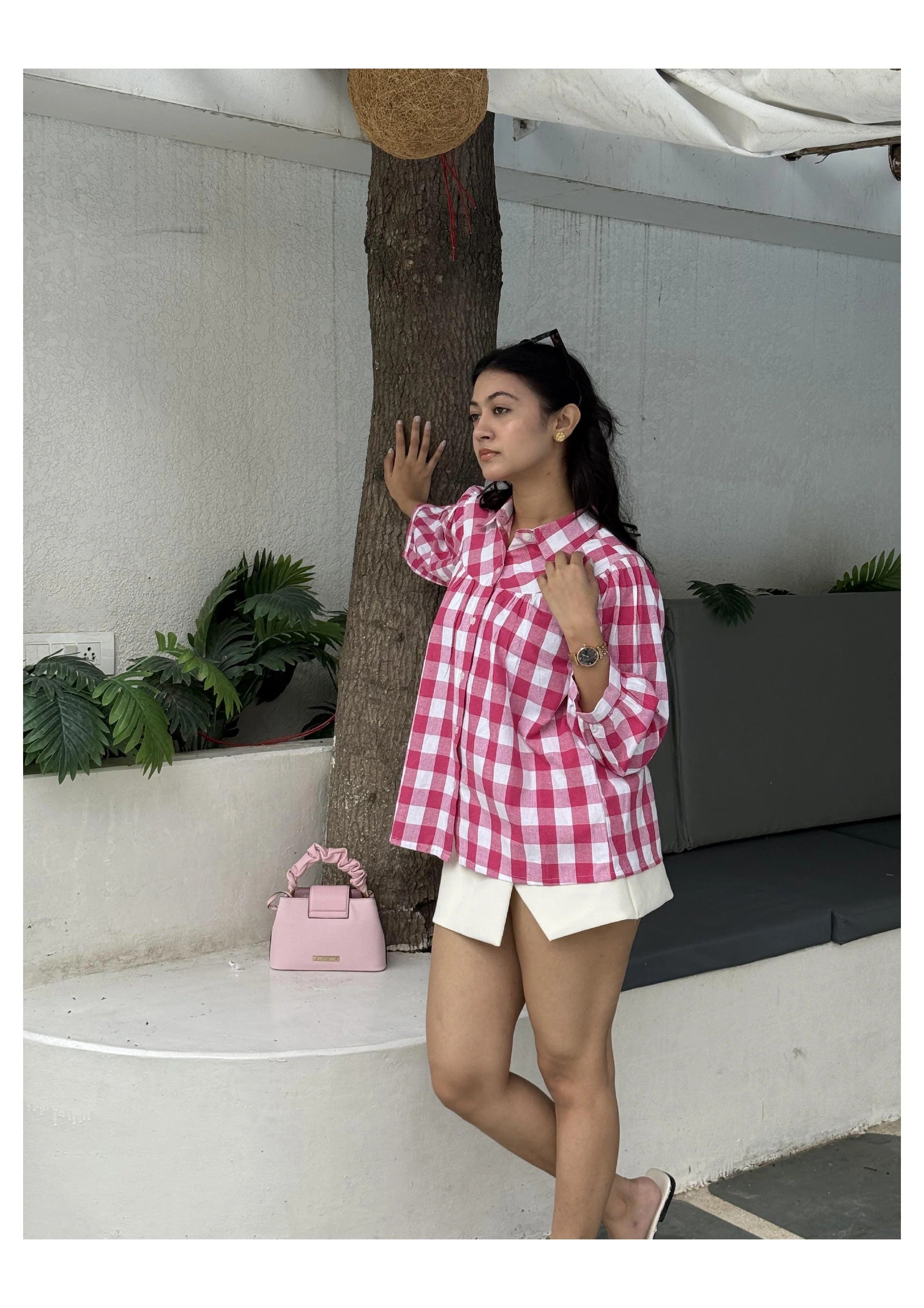 Sugnaa Gingham Check Shirt - Pink