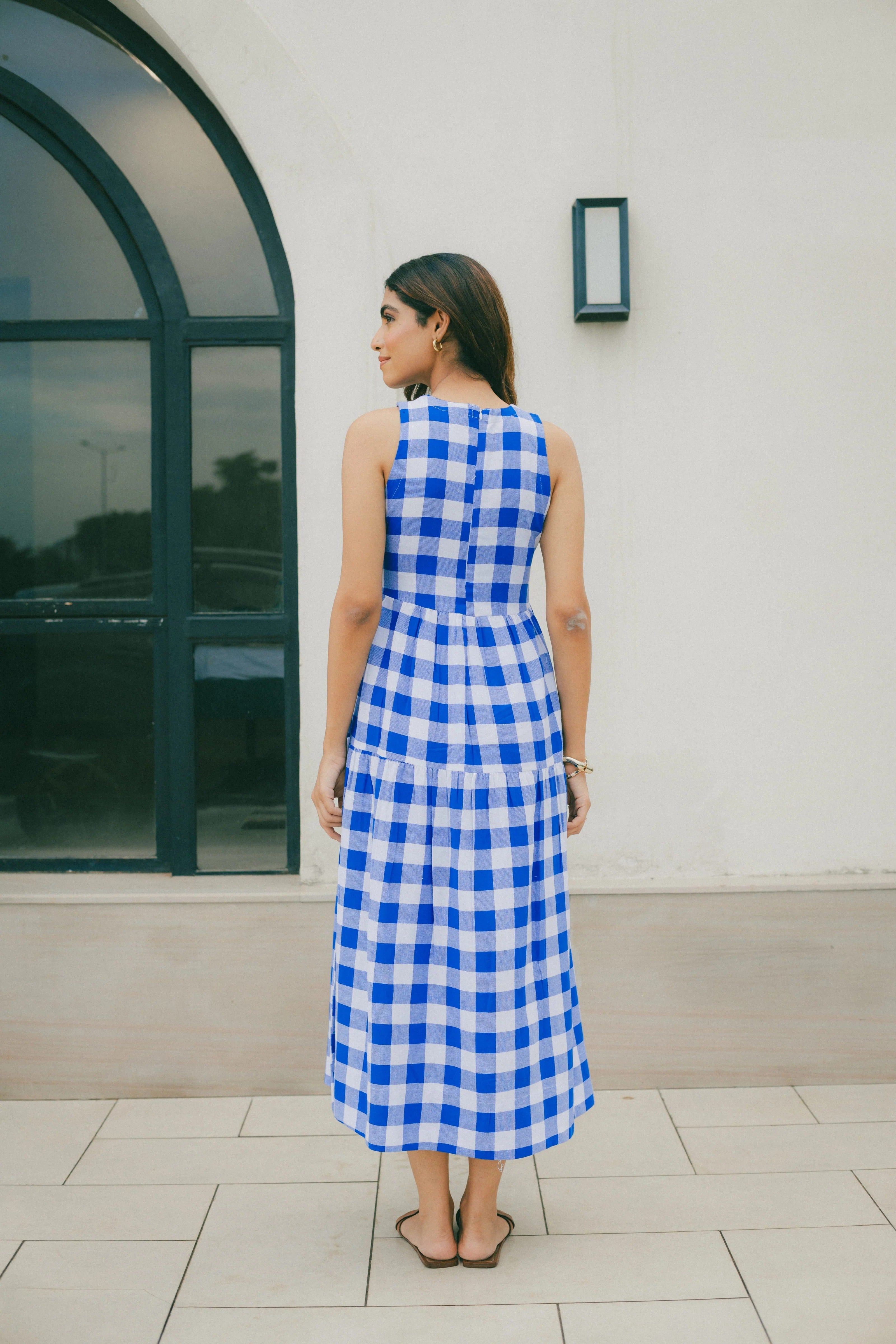 Sugnaa Classic A-Line Gingham Dress - Indigo