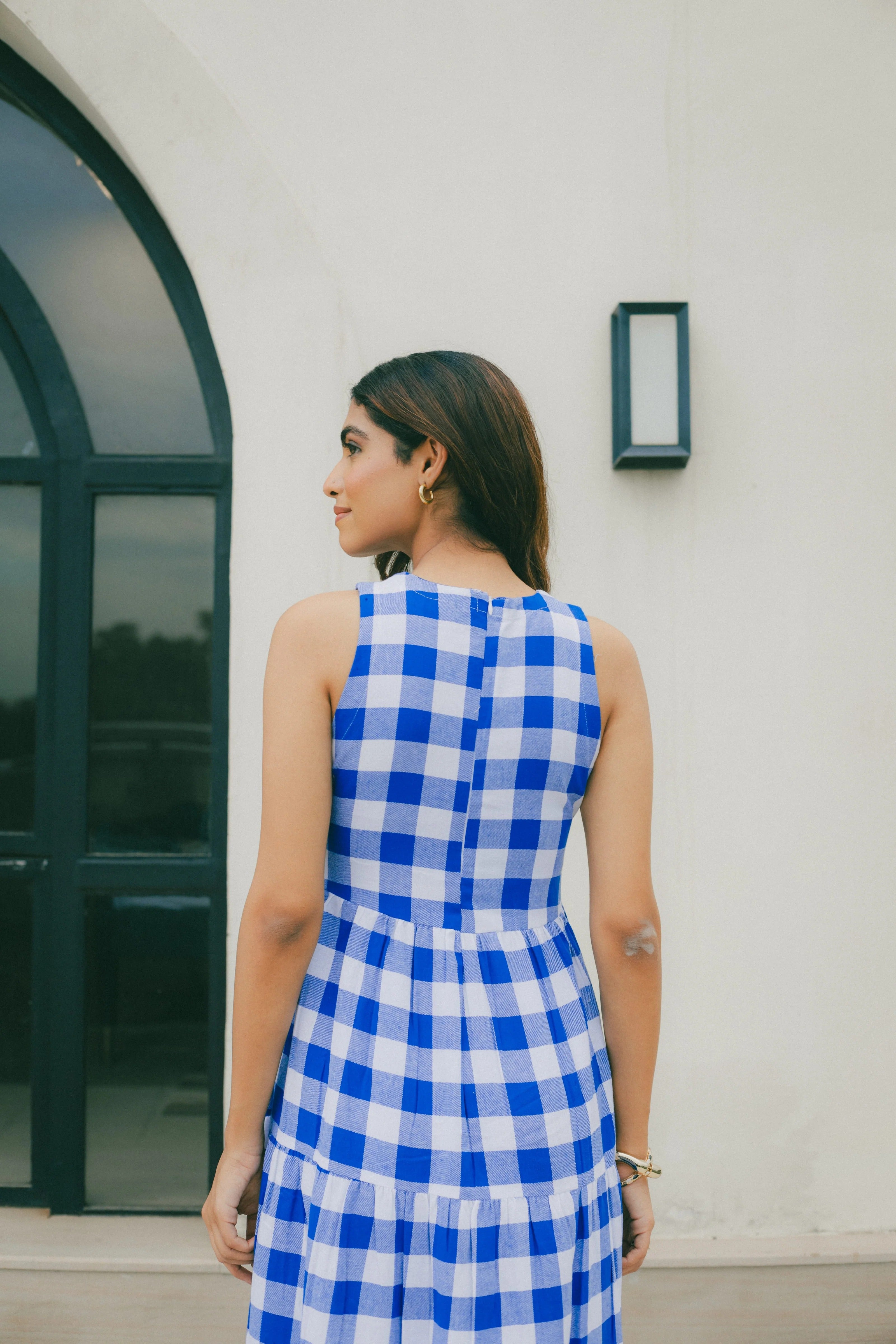 Sugnaa Classic A-Line Gingham Dress - Indigo