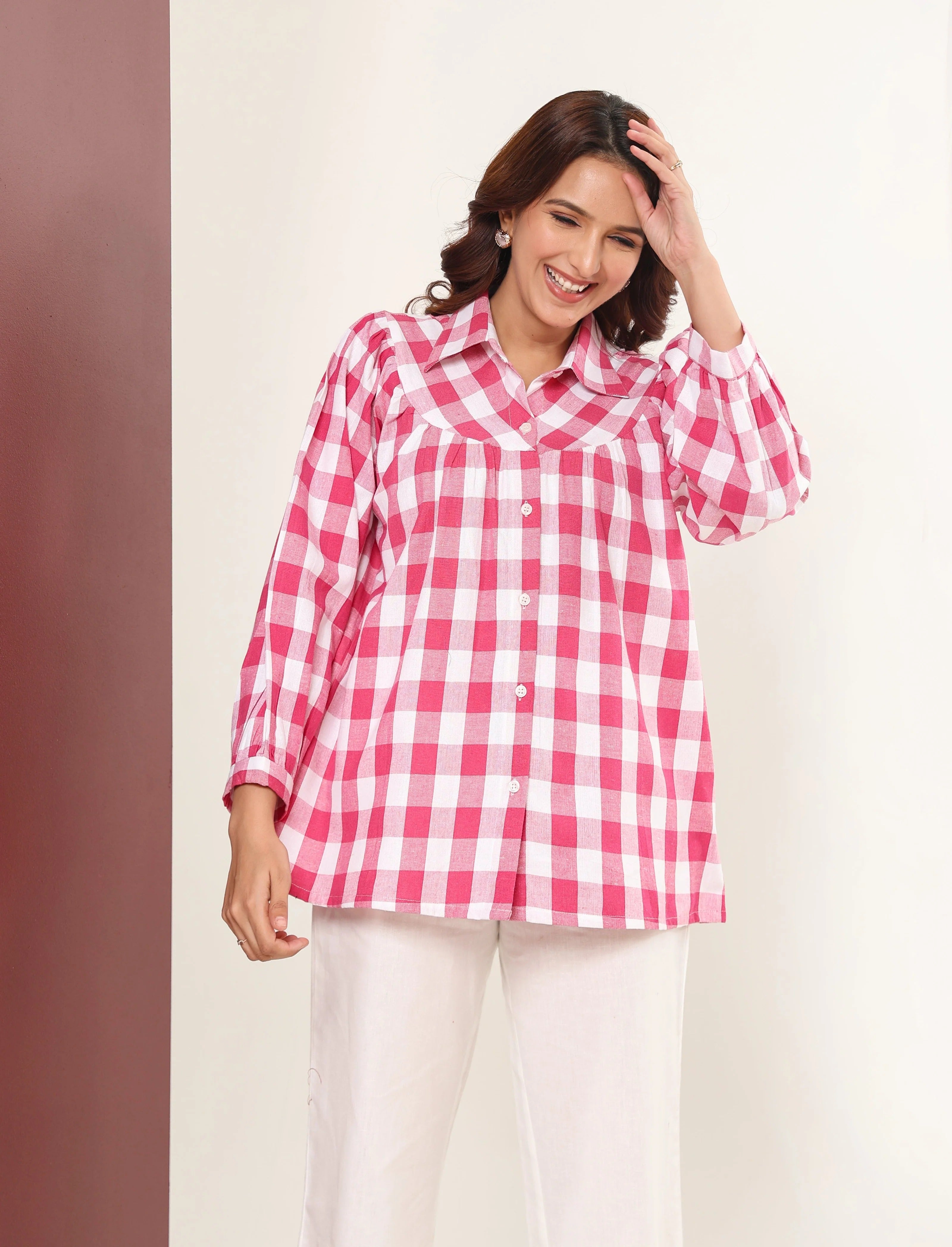 Sugnaa Gingham Check Shirt - Pink