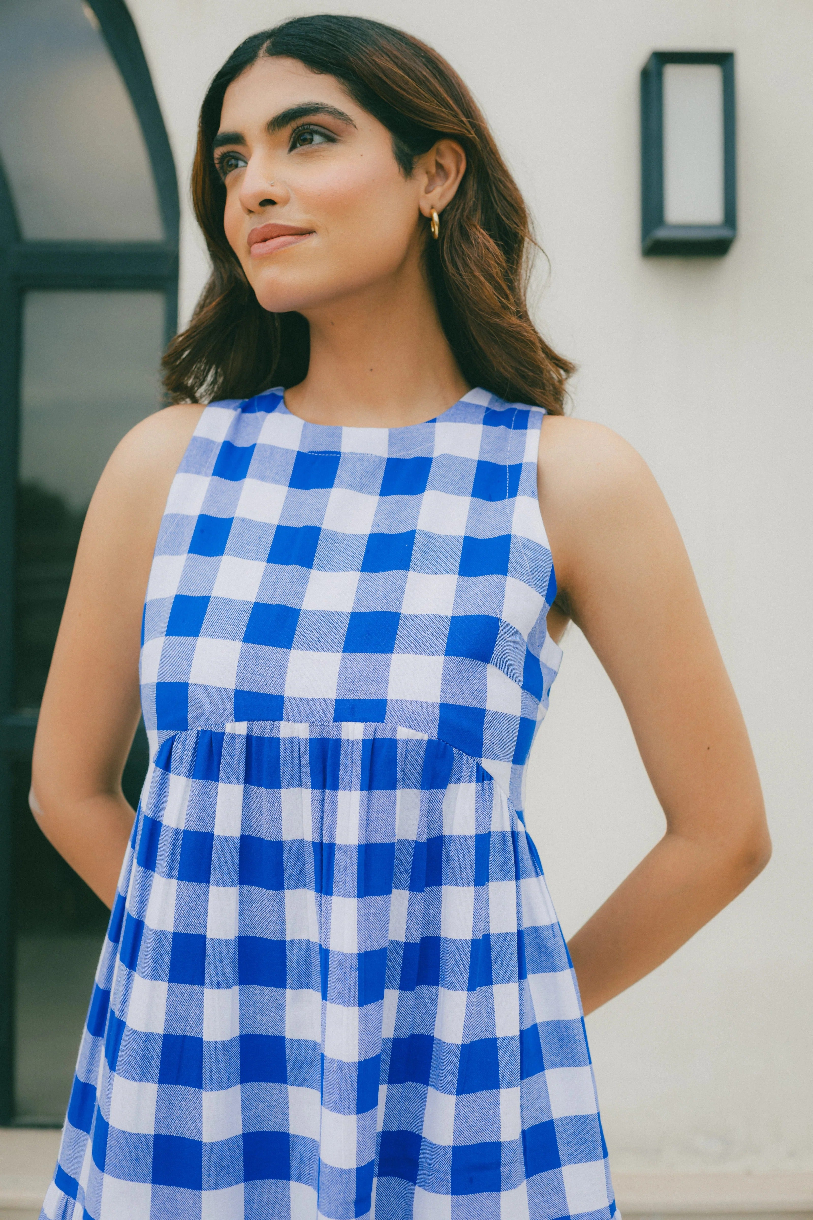 Sugnaa Classic A-Line Gingham Dress - Indigo