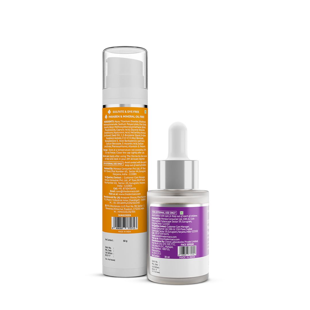 Derma Co Filter-Free Skin Combo (1% Hyaluronic Sunscreen Aqua Gel + 10% Niacinamide Face Serum)
