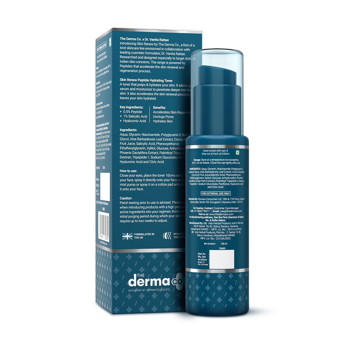 Derma Co X Dr V Skin Renew Peptide Hydrating Toner with Peptide & Hyaluronic Acid - 100ml