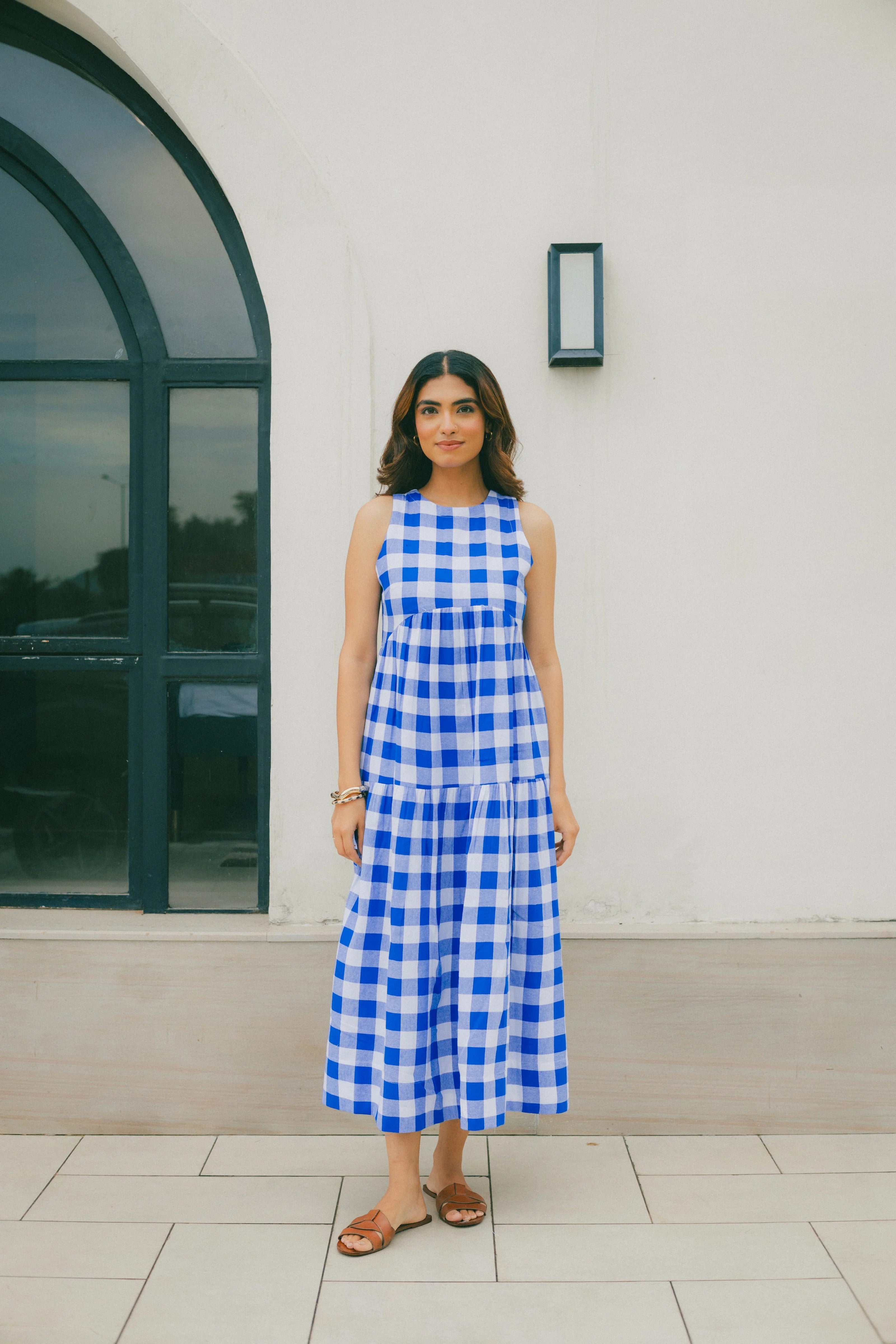 Sugnaa Classic A-Line Gingham Dress - Indigo