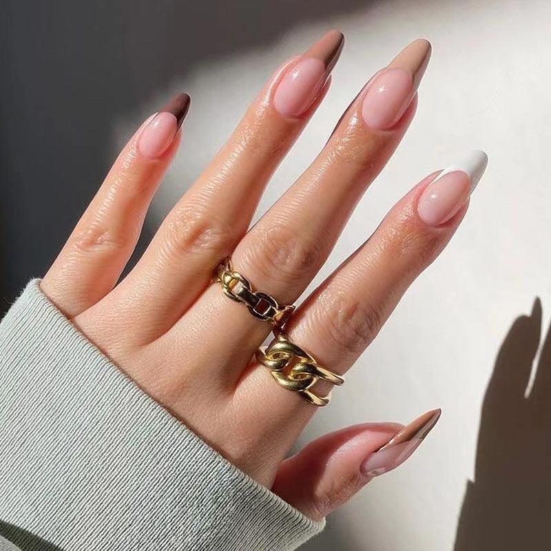 Gush Beauty Shades Of Brown- Long Almond - Nailed It Reusable Luxury Press On Nails With Application Kit
