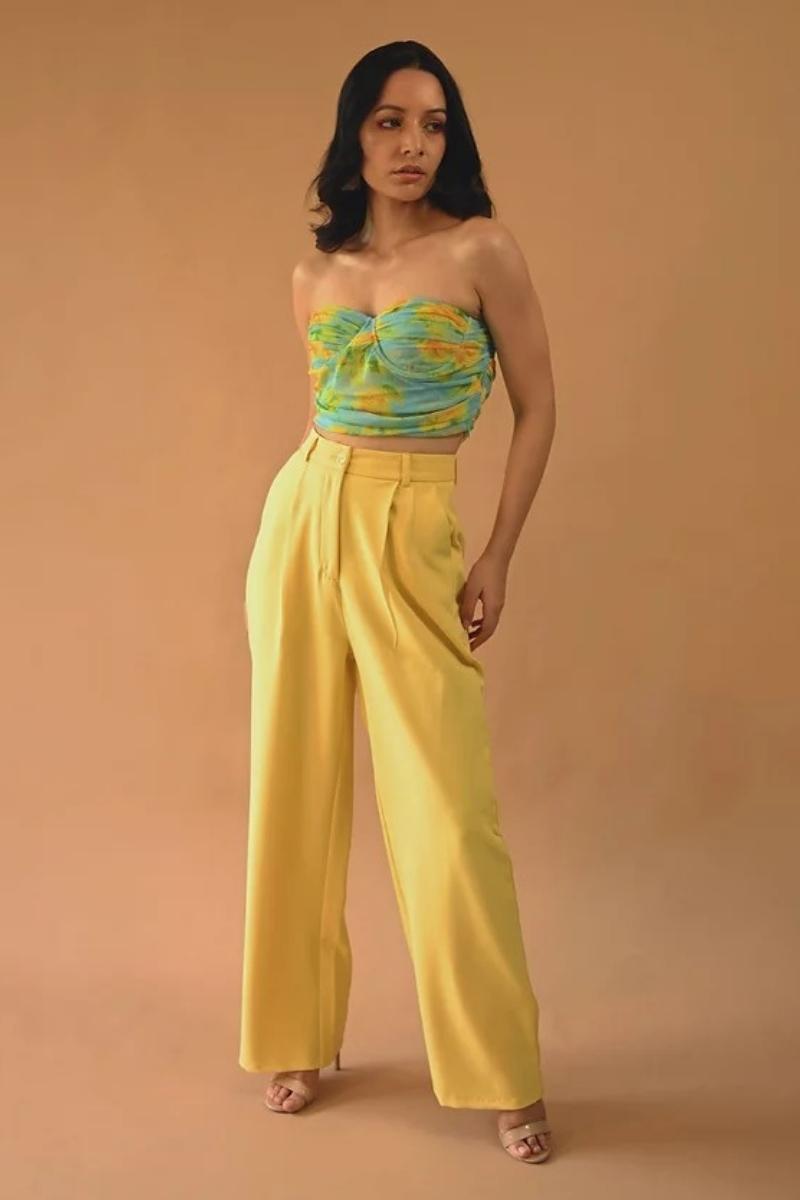Studio OJS Lemon Yellow Wide Leg Trousers