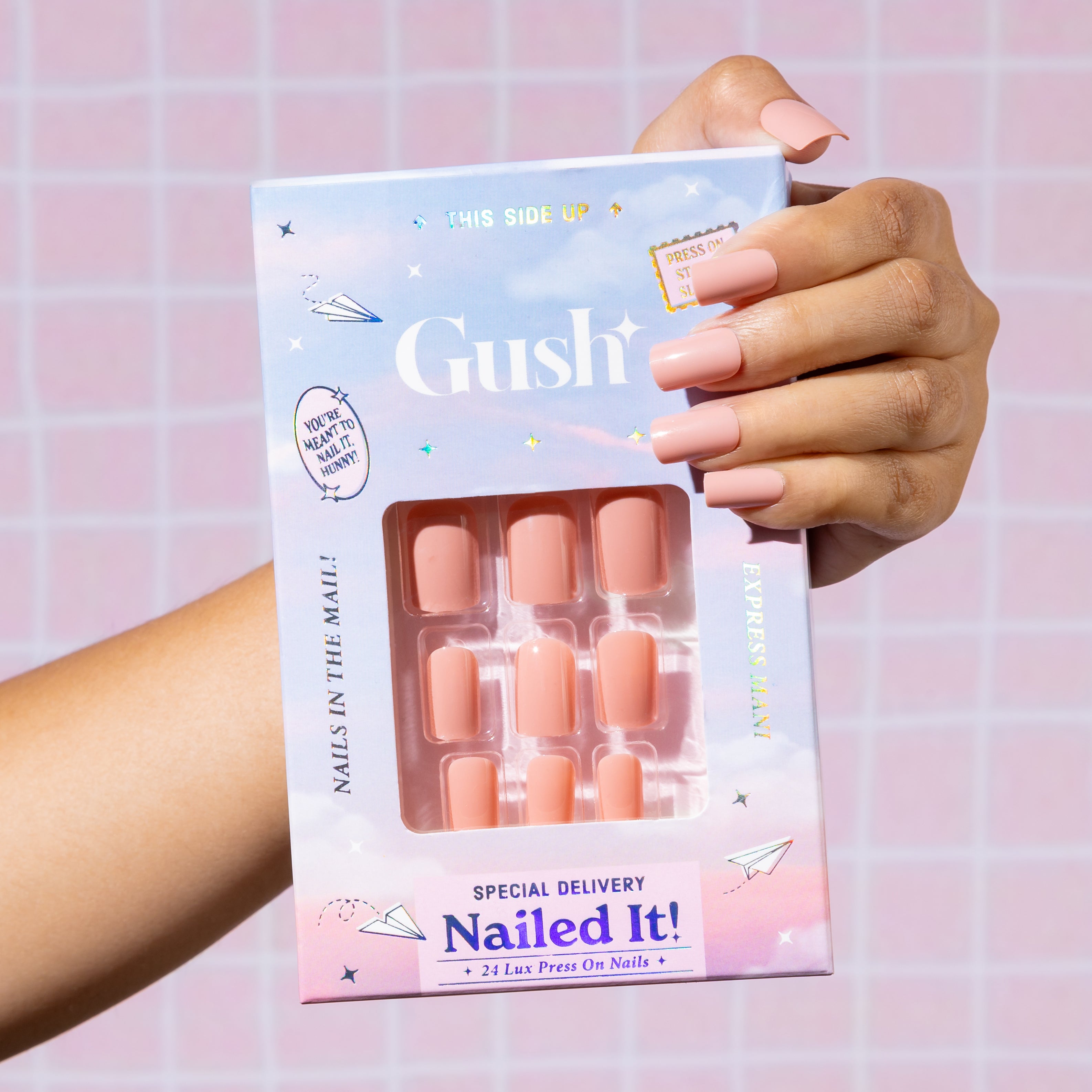 Gush Beauty Natural Nude - Medium Almond - Nailed It Reusable Luxury Press On Nails With Application Kit