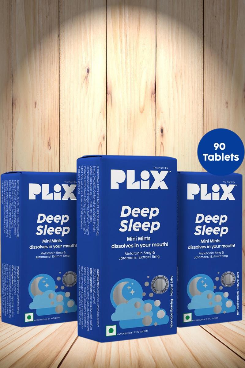 Plix Melatonin Deep Sleep Oral Dissolving Mini Mints Effervescent - Pack Of 3, 30 Mints