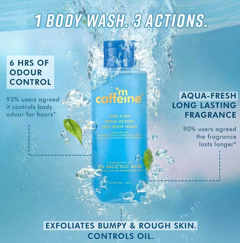 mCaffeine Take A Dip Body wash + Brightening Body Scrub + Brightening Perfume Body Lotion (combo)