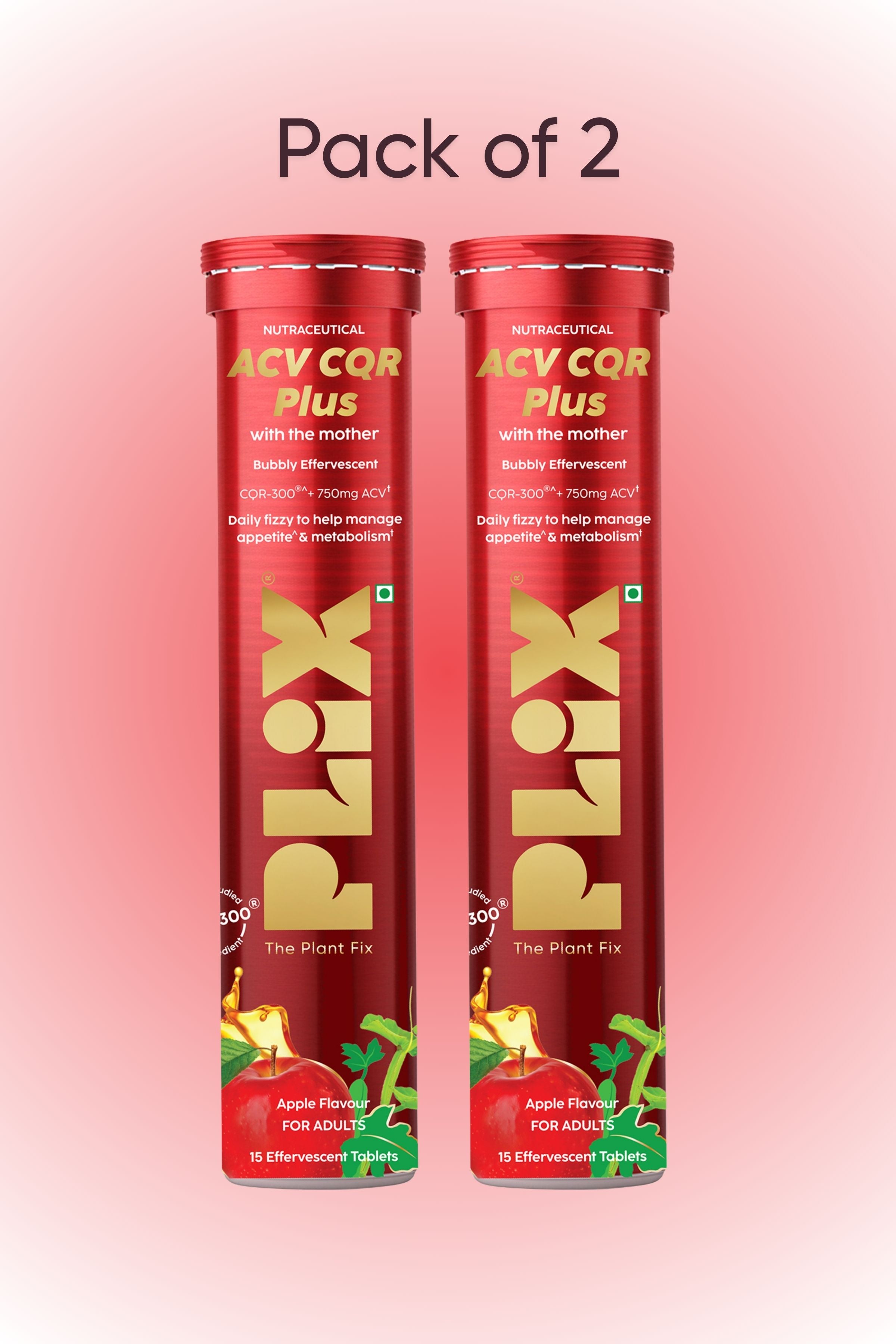 Plix ACV CQR Plus Effervescent for Fat Reduction & Weight Management - Pack of 2
