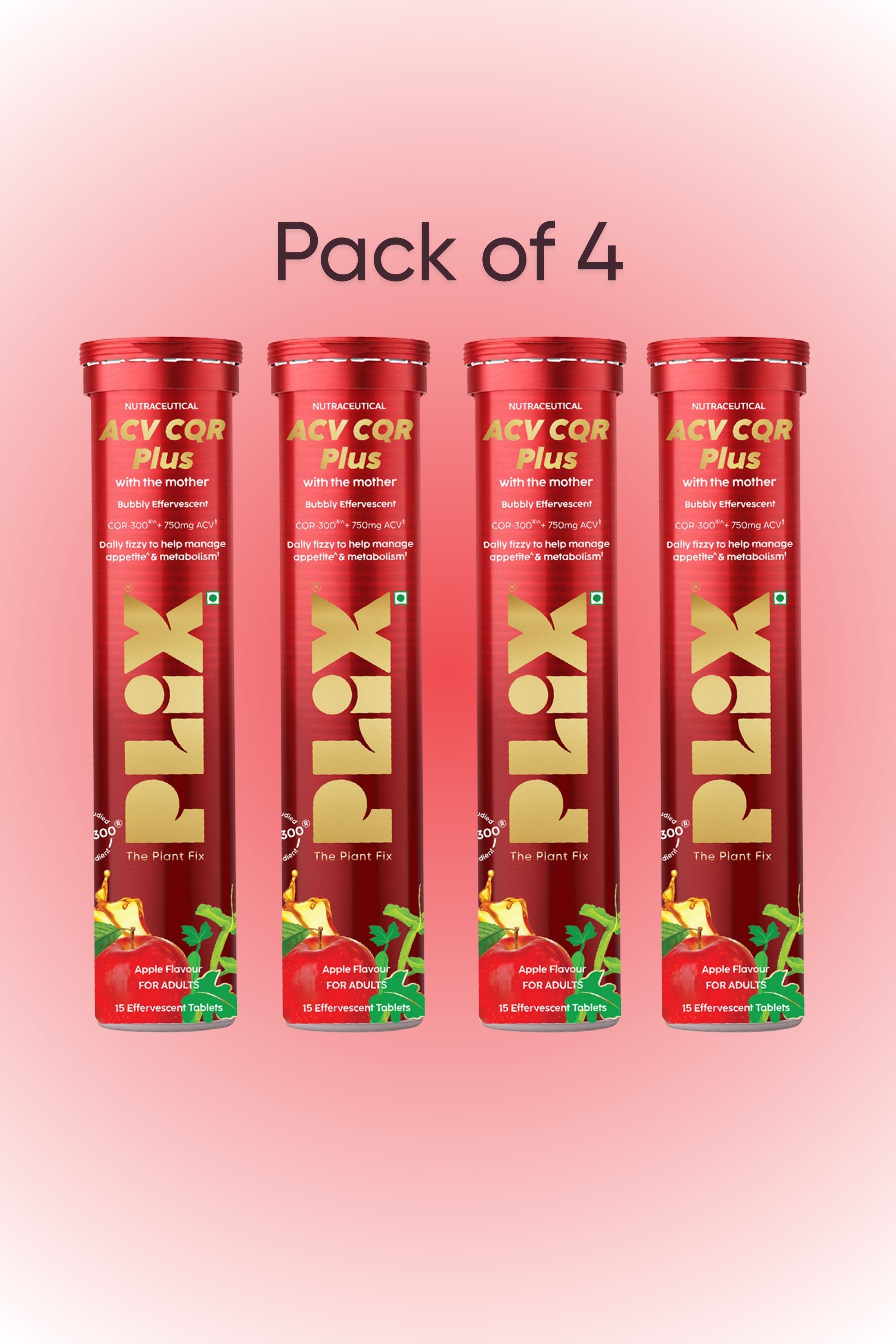 Plix ACV CQR Plus Effervescent for Fat Reduction & Weight Management - Pack of 4