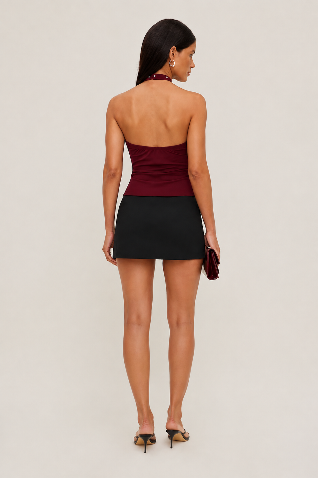 Mywishbag Halterneck Top In Brown With Eyelets - Polyester Blend