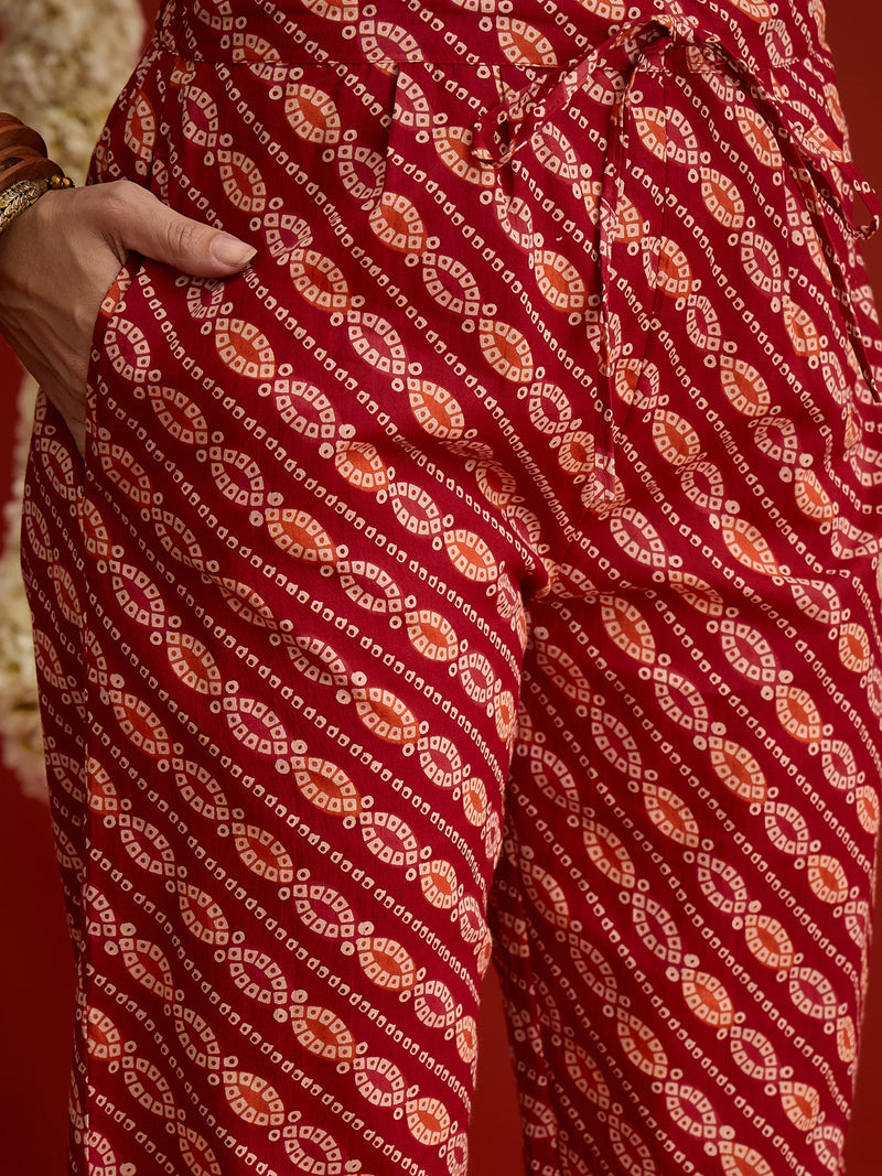 Stylum Women's Bandhej Printed Cotton Straight Kurta Pant Dupatta Set