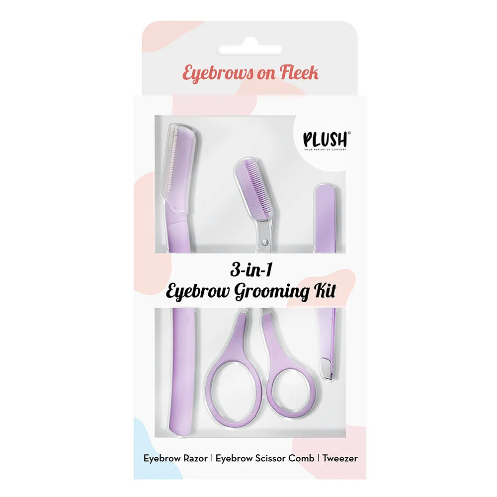 Plush 3-in-1 Professional Eyebrow Grooming Kit | Eyebrow Razor + Eyebrow Scissor Comb + Tweezer