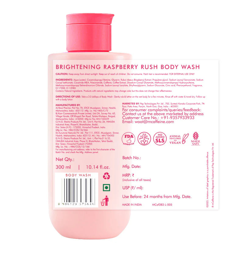 mCaffeine Brightening Raspberry Body Wash (Vitamin C Rich) -300ml