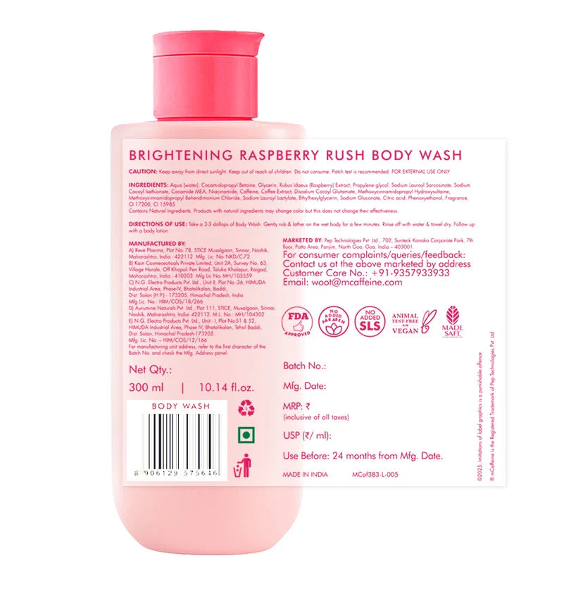 mCaffeine Brightening Raspberry Body Wash (Vitamin C Rich) -300ml