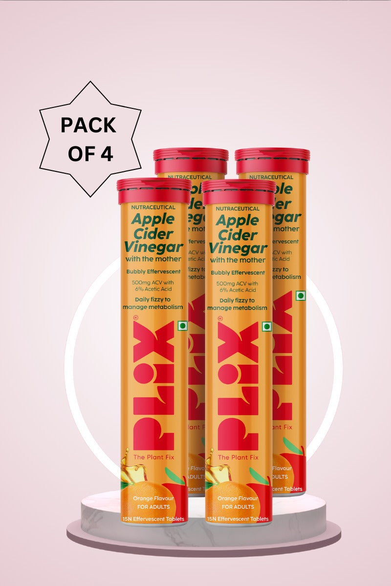 Plix ACV Effervescent Tablets - 15 (Orange Squeeze, Pack of 4)
