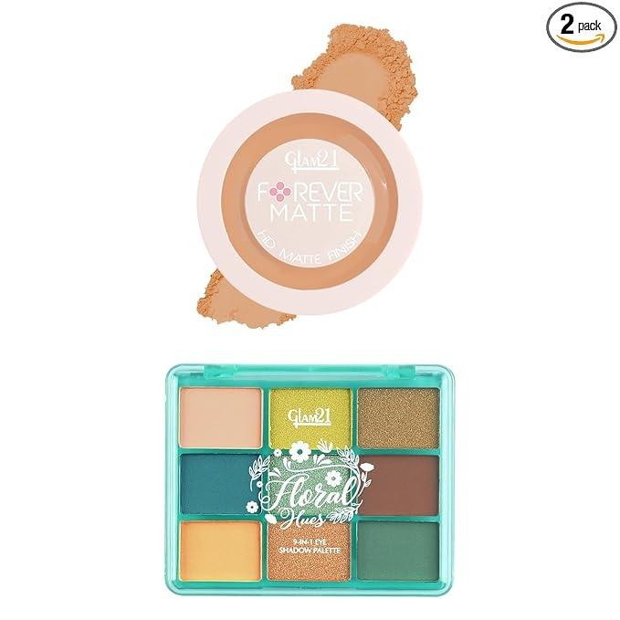 Glam21 Floral Hues 9-in-1 Eyeshadow Palette - Hibiscus + Forever Matte Compact Honey