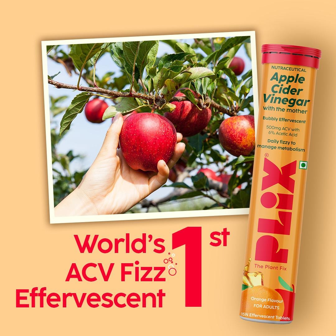 Plix ACV Effervescent Tablets - 15 (Orange Squeeze, Pack of 4)
