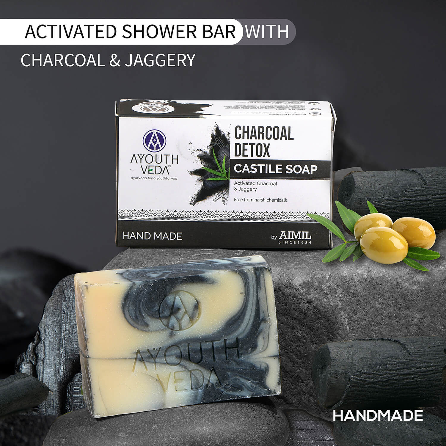 Ayouthveda Charcoal Detox Handmade Castile Soap - 110g (Pack Of 2)