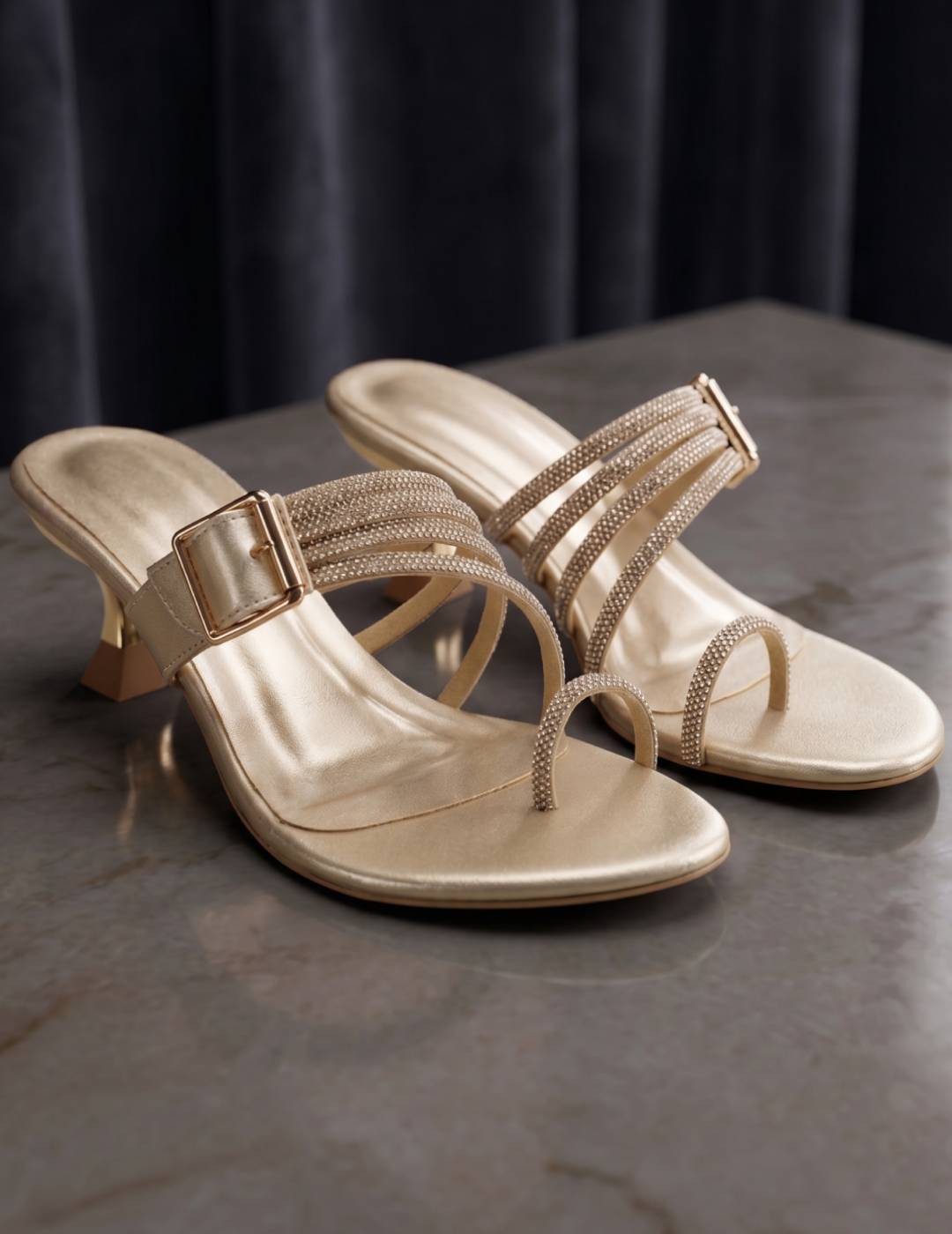 LYDC London - Gold Kitten Heels Sandals for women - Gold