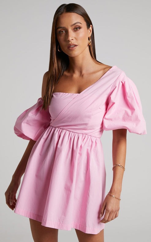 Studio OJS One Shoulder Mini Dress - Baby Pink