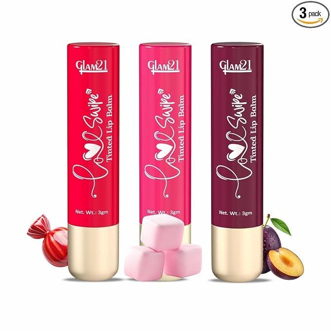 Glam21 Love Swipe Tinted Lip Balm - Candy Red, Pink Marshmallow & Lush Plum