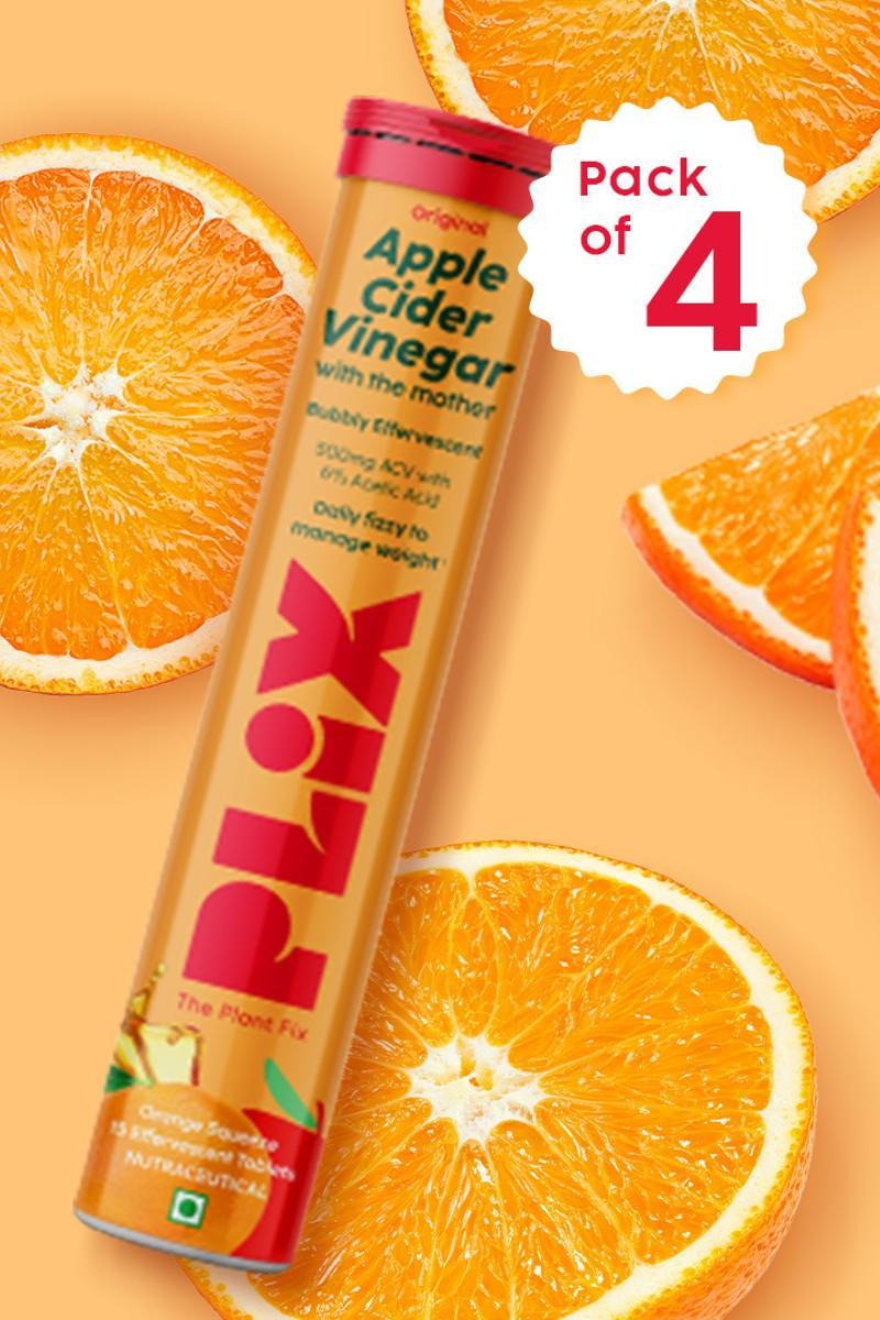 Plix ACV Effervescent Tablets - 15 (Orange Squeeze, Pack of 4)