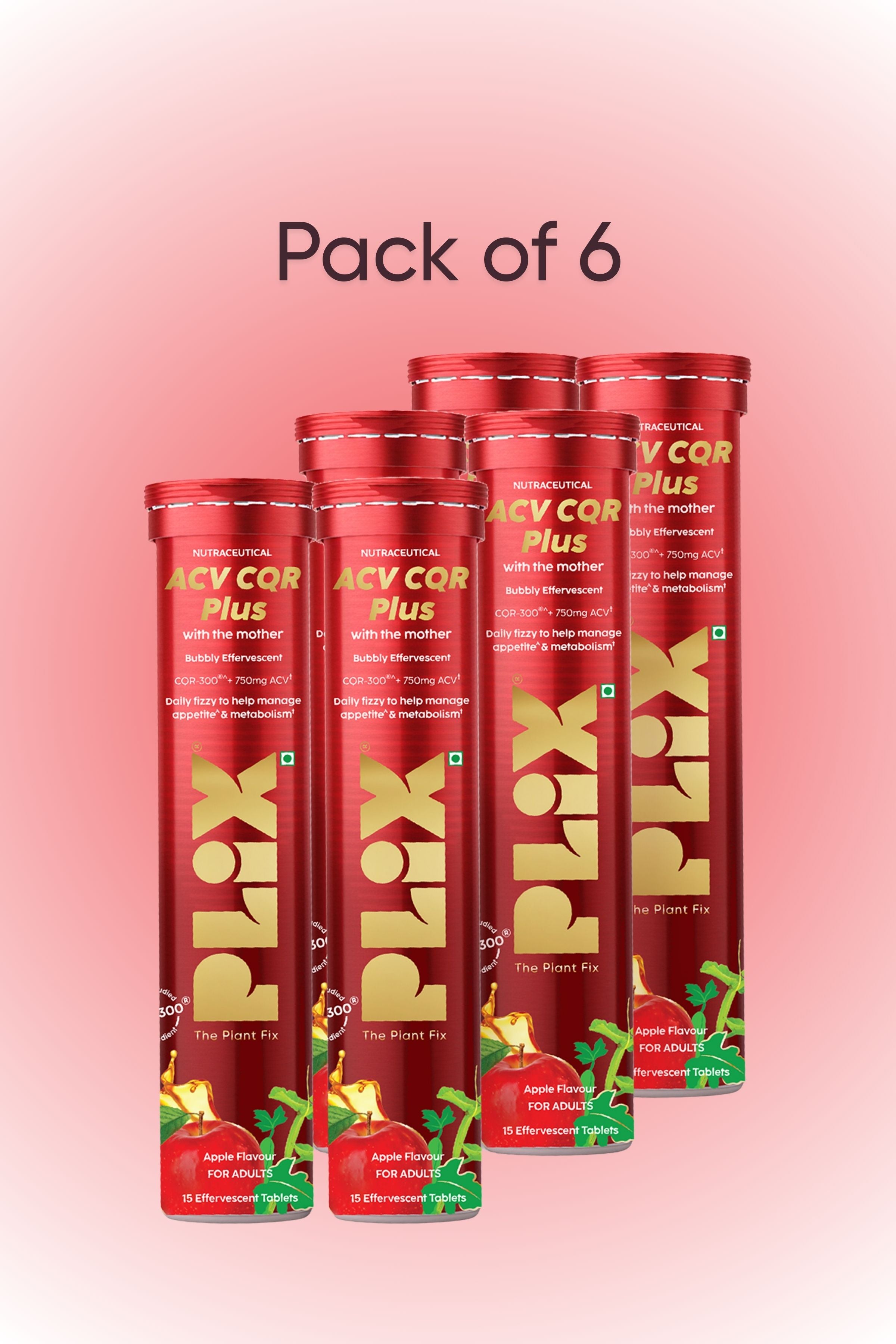 Plix ACV CQR Plus Effervescent for Fat Reduction & Weight Management - Pack of 6