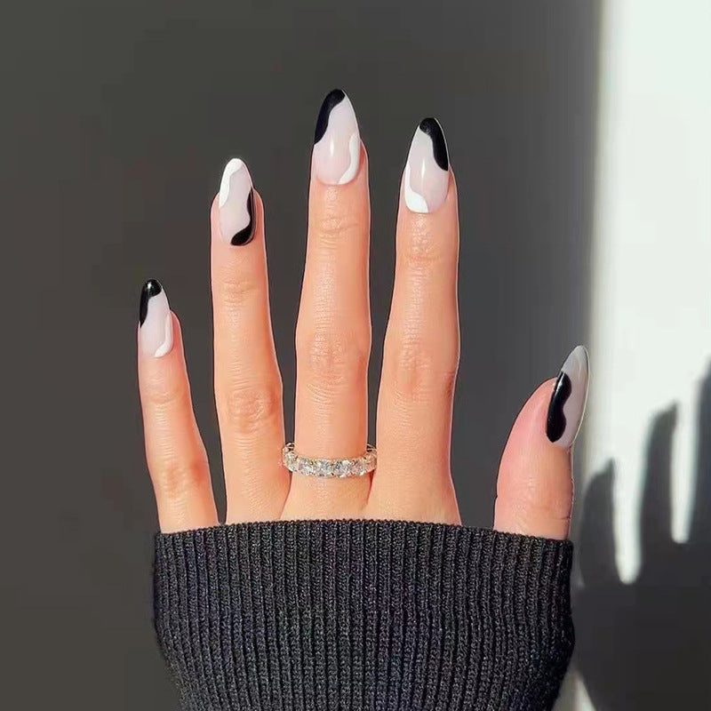 Gush Beauty Noir Swirl- Medium to Long.Almond - Nailed It Reusable Luxury Press On Nails With Application Kit