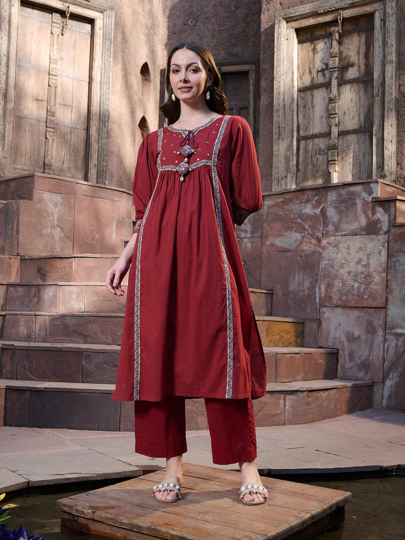 Stylum Women Regular Sequinned Pure Cotton Kurta with Trousers & With Dupatta