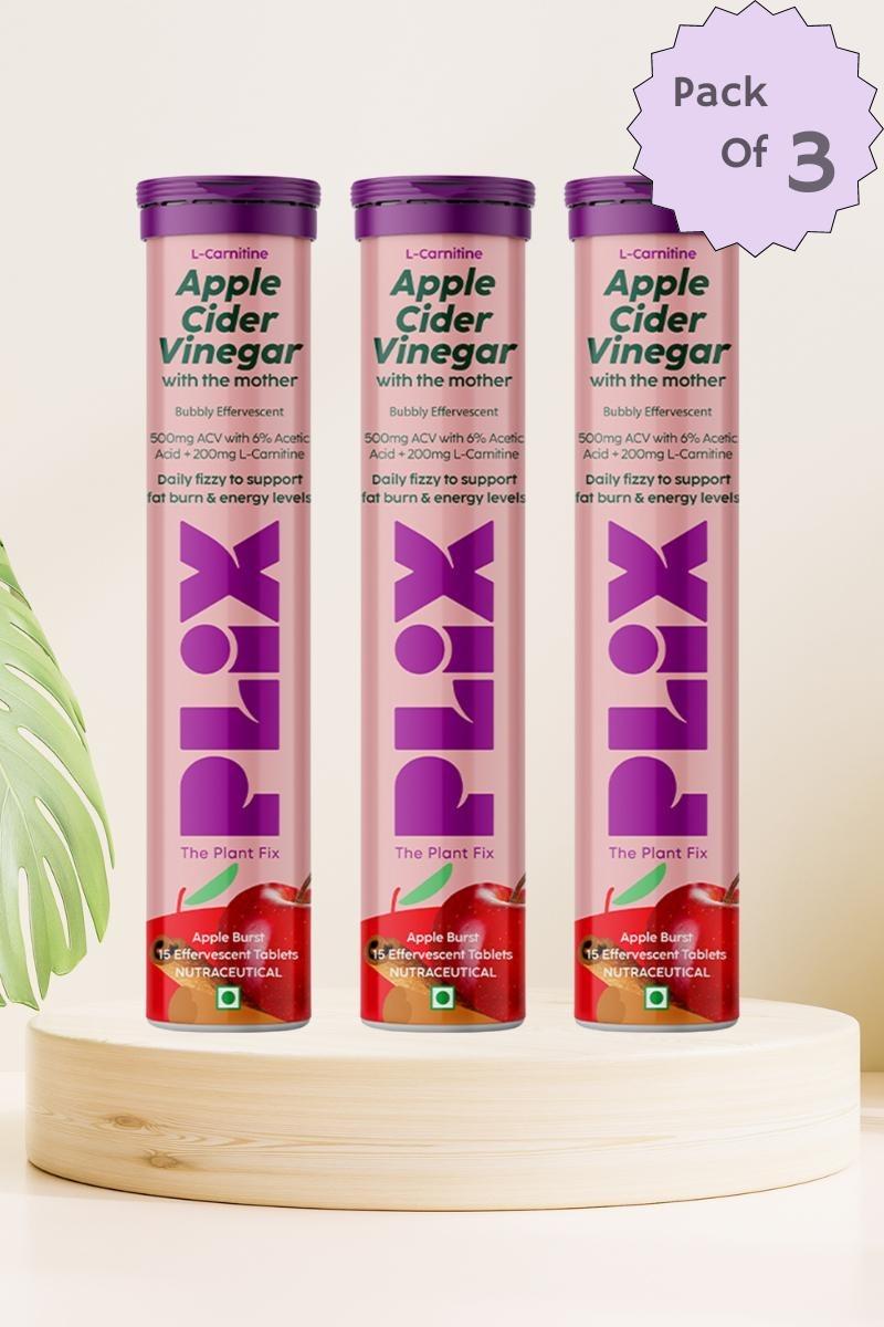 Plix L-Carnitine ACV Tablets - 15 (Apple & Cinnamon, Pack Of 3)