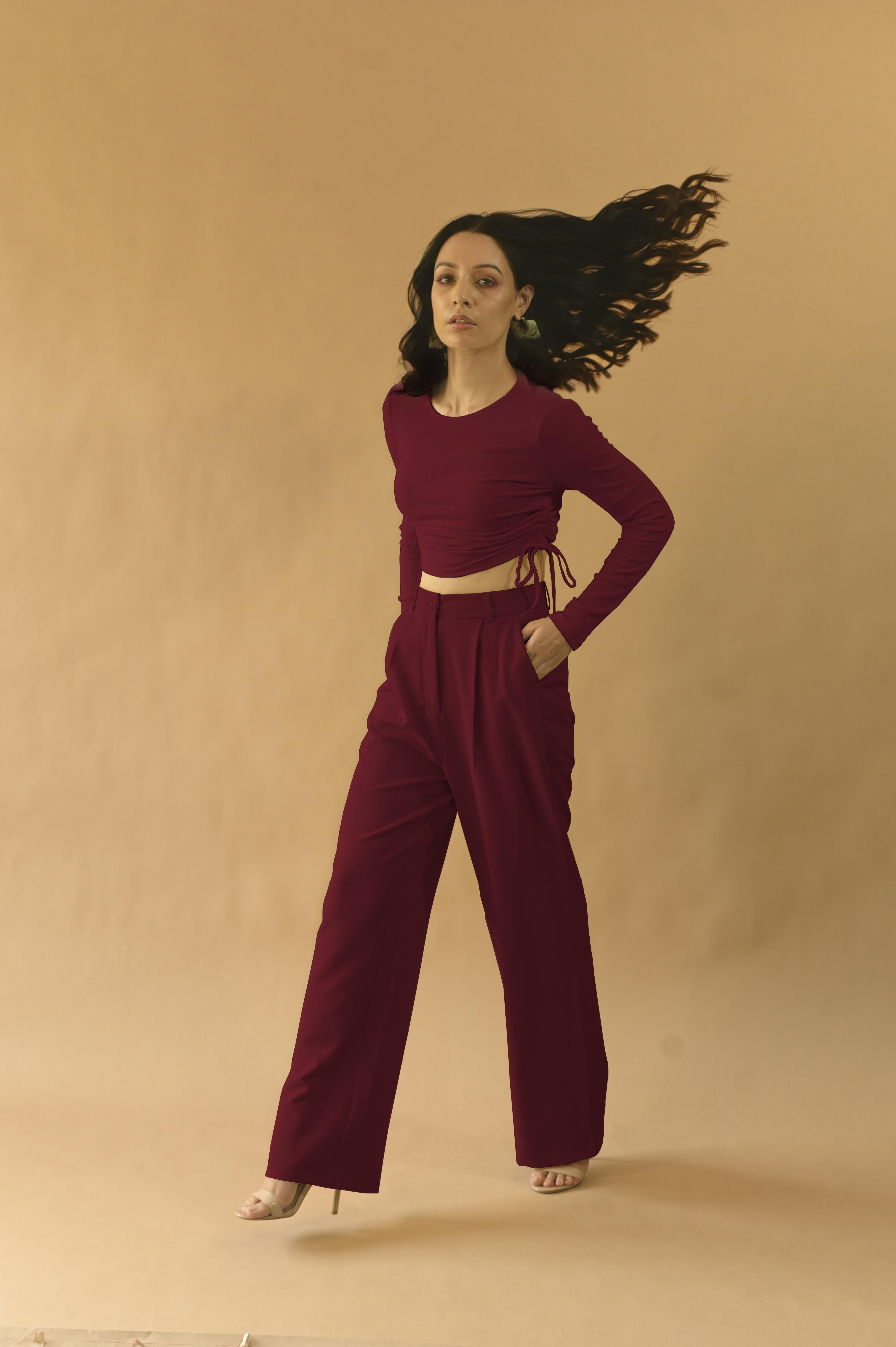 Studio OJS Red Wine Wide Leg Trousers