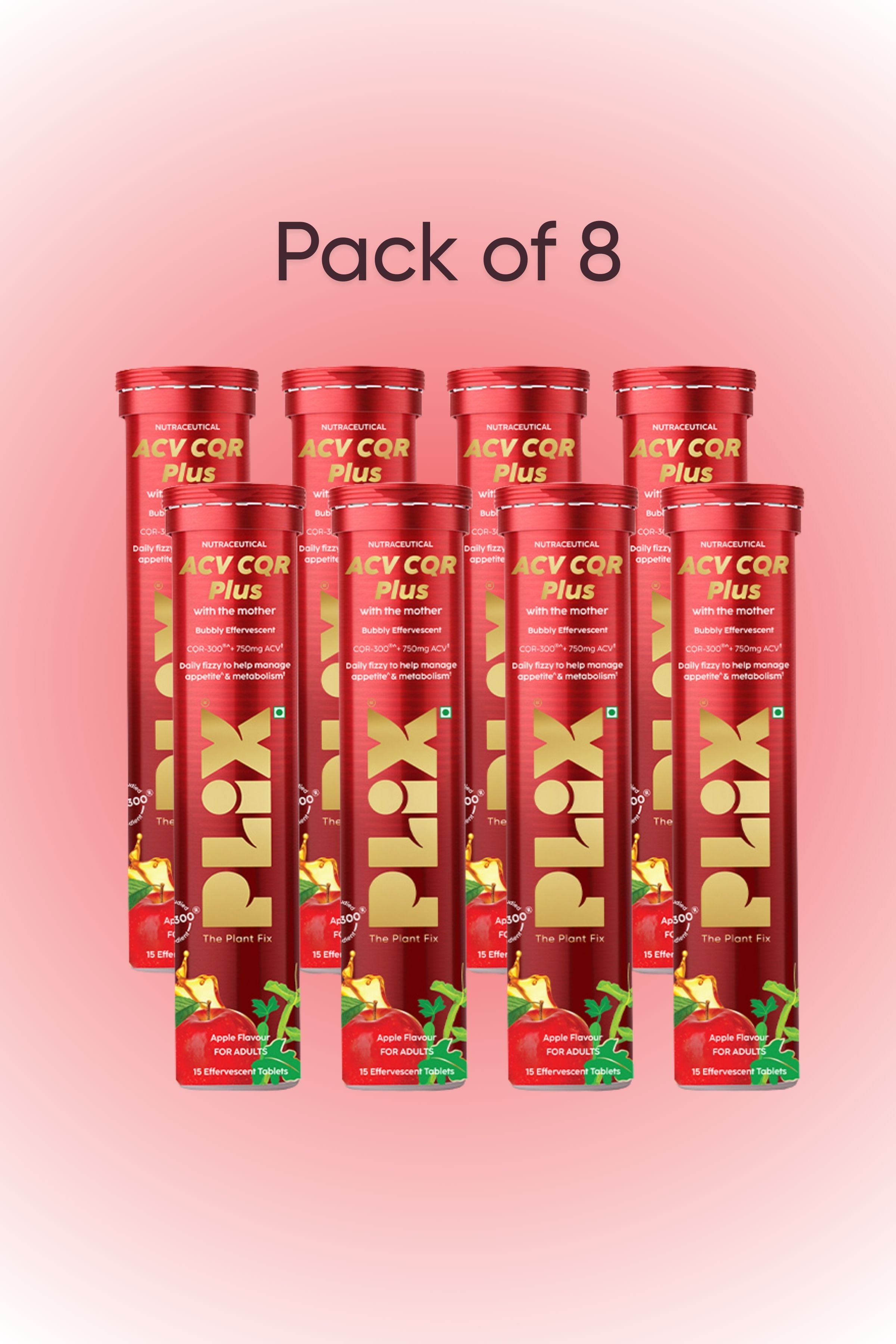 Plix ACV CQR Plus Effervescent for Fat Reduction & Weight Management - Pack of 8