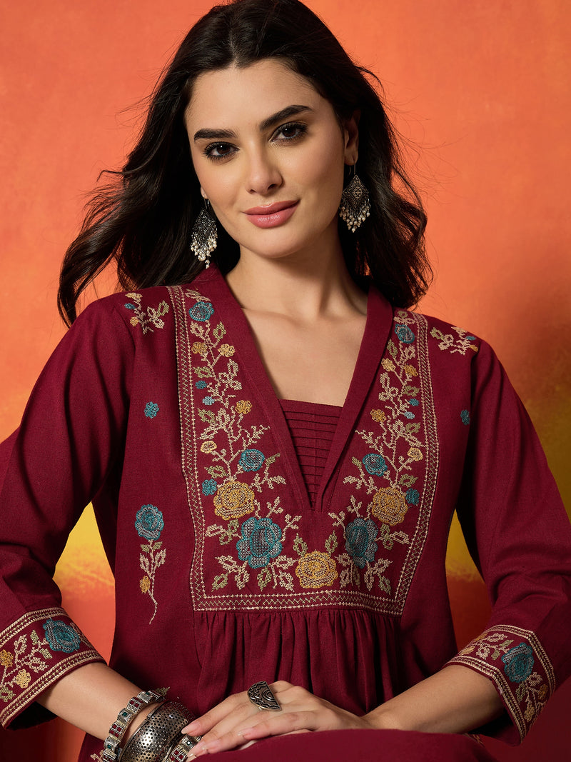 Stylum Women's Solid & Embroidered Cotton Flex A-Line Kurta Palazzo Set