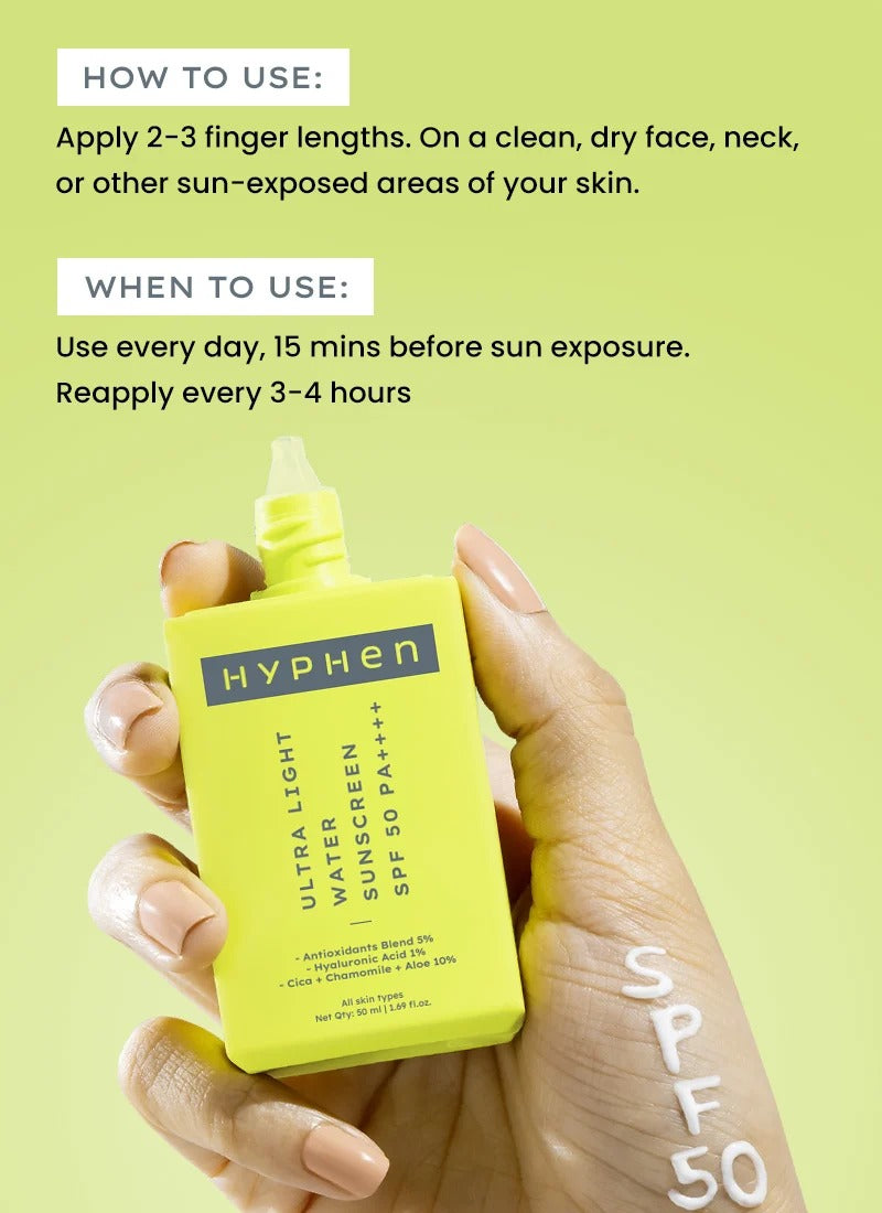 Hyphen Ultra Light Water Sunscreen Spf 50 Pa ++++