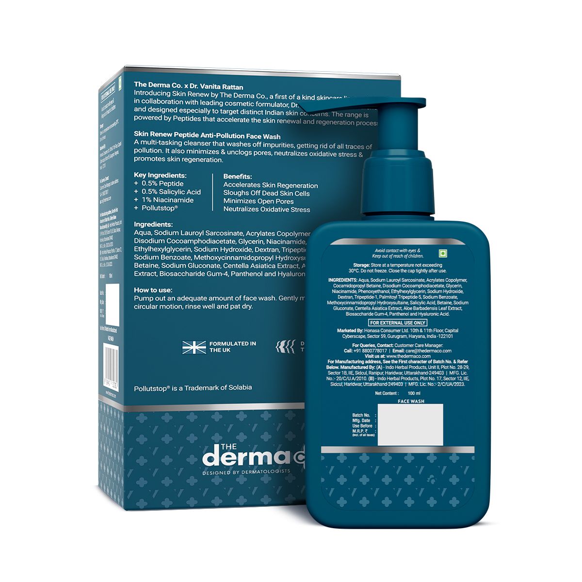 Derma Co X Dr V Skin Renew Peptide Anti-Pollution Face Wash with Peptides & Niacinamide - 100ml
