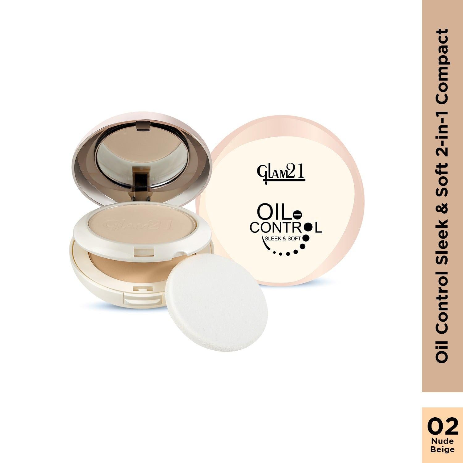 Glam21 Oil Control Sleek & Soft 2-in-1 Compact Powder - Nude Beige