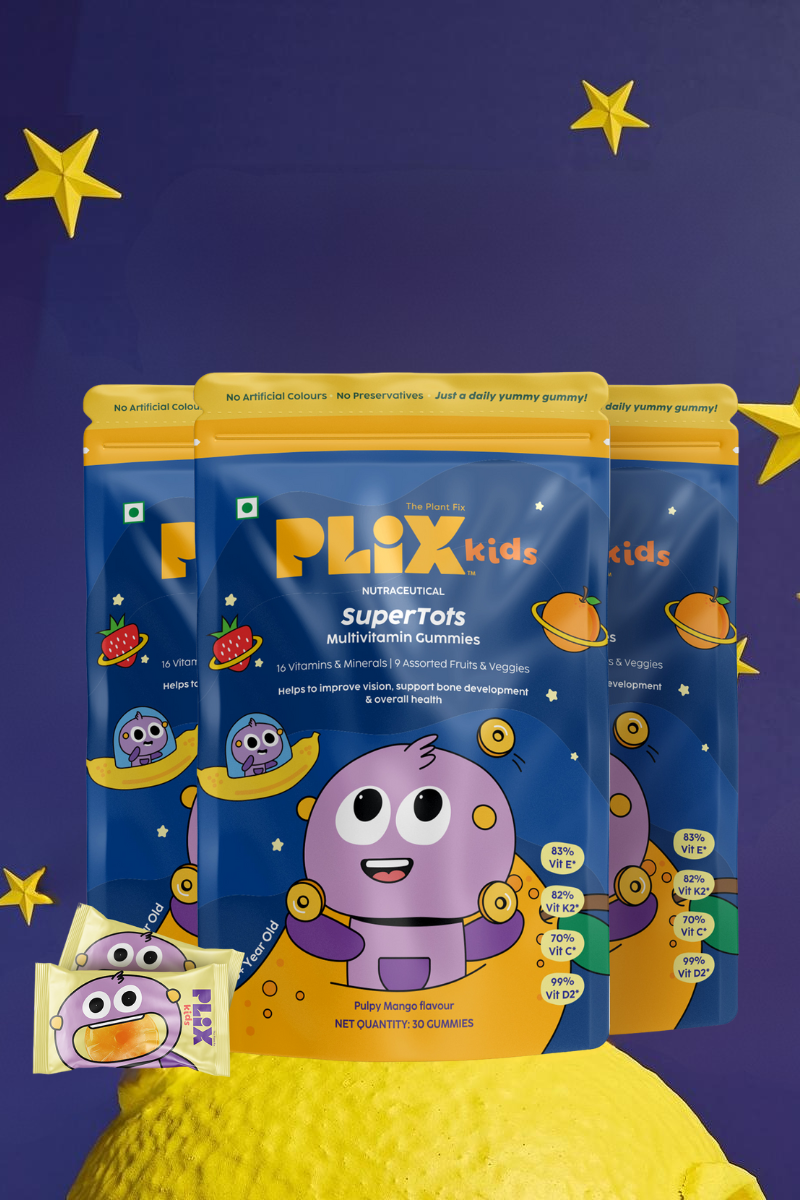 Plix Kids SuperTots Multivitamin Gummies (Pack of 3 Pouch)