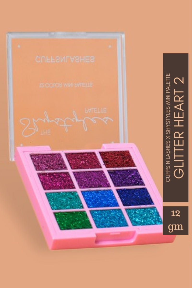 Cuffs N Lashes Glitter Heart 2 - ShyStyles 12 Color Mini Palette