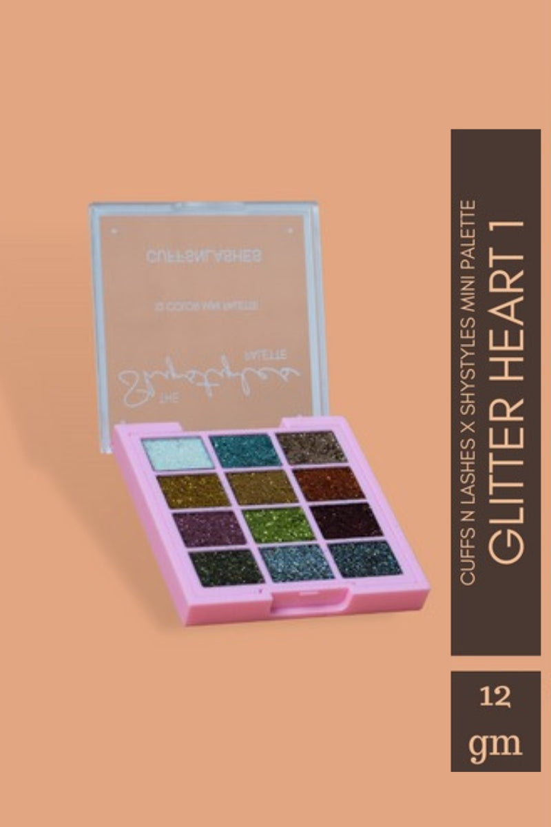 Cuffs N Lashes Glitter Heart 1 - ShyStyles 12 Color Mini Palette