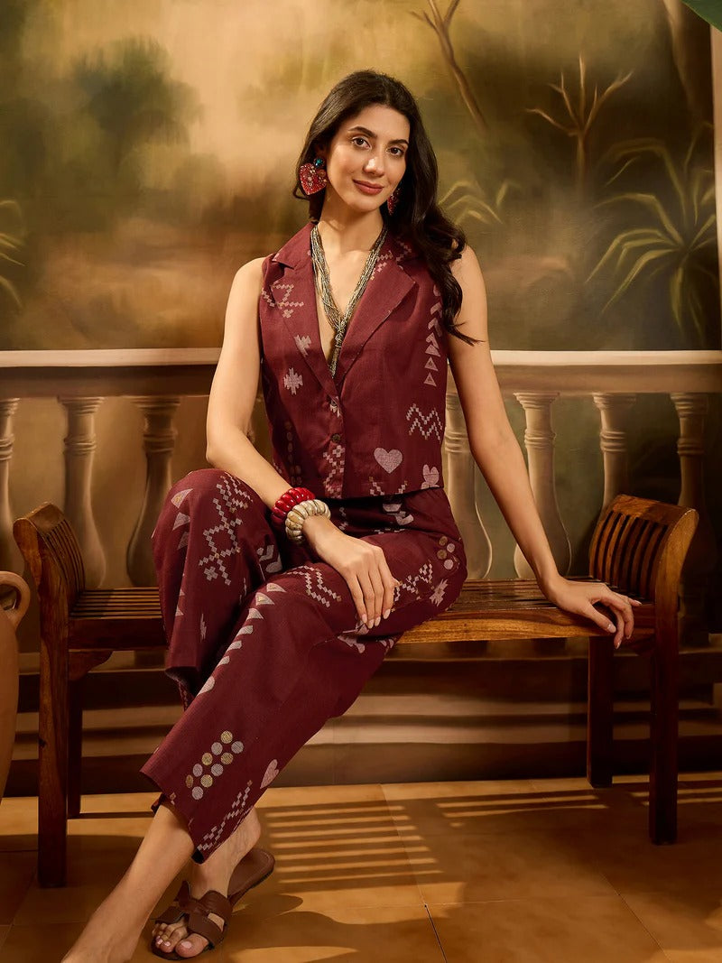 Stylum Women's Rust Geomatric Printed Cotton Blend Co-Ord Set