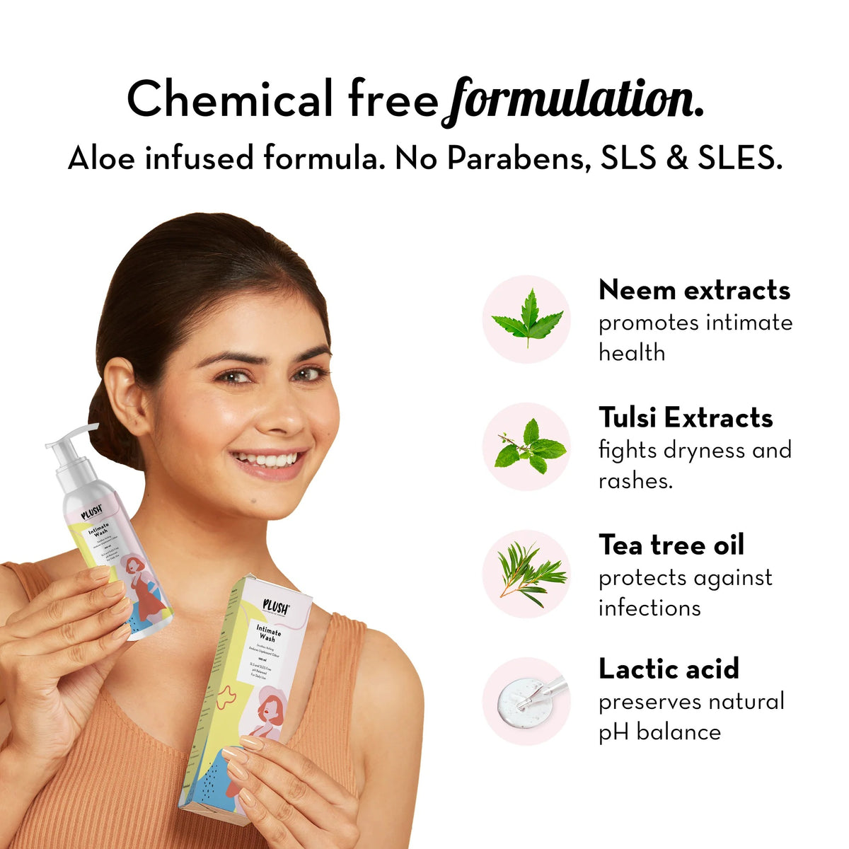 Plush All Natural Intimate & Vaginal Wash for Women with Tea Tree Oil & Neem Extract 100ml