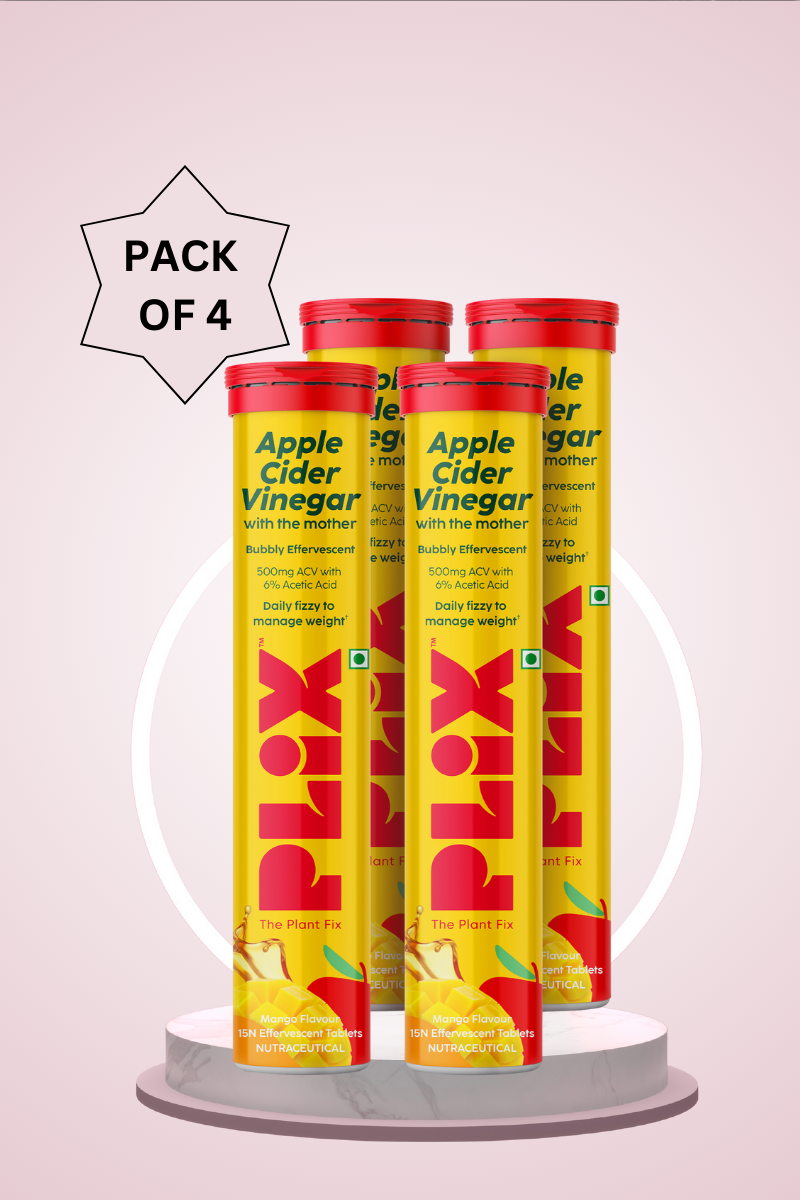 Plix Apple Cider Vinegar Effervescent Tablets (Mango, Pack of 4)