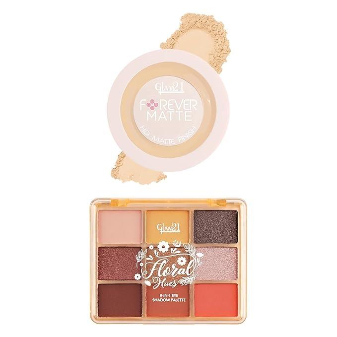 Glam21 Floral Hues 9-in-1 Eyeshadow Palette - Sunflower + Forever Matte Compact Ivory