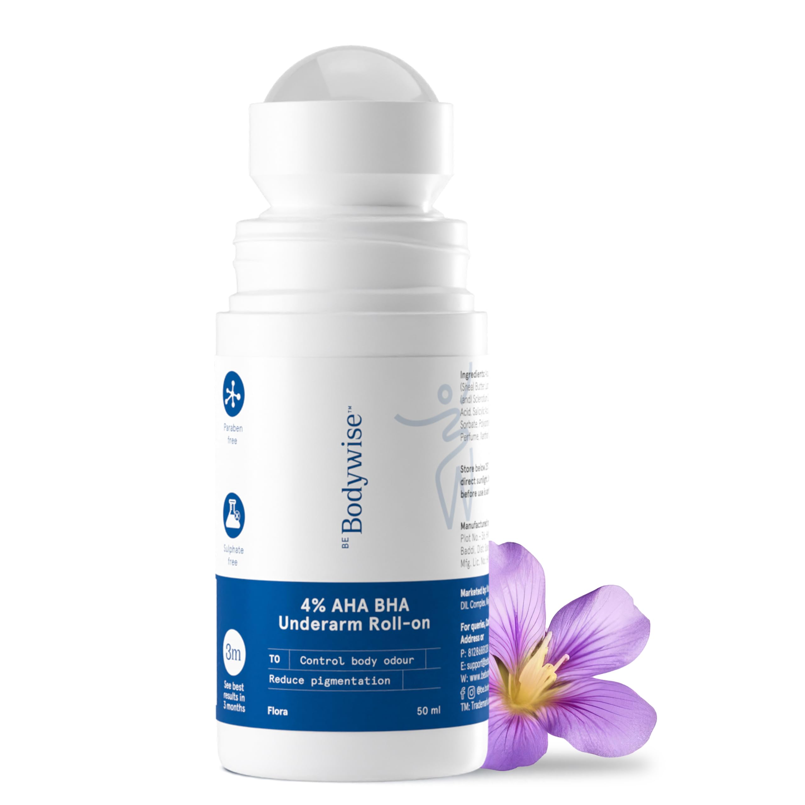 Be Bodywise 4% AHA BHA Underarm Roll On - 50 mL - Flora