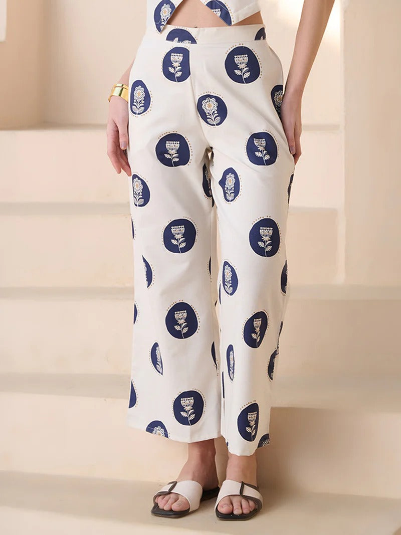 Stylum Women's Blue Cotton Flex Botanical Printed Co-Ord Set