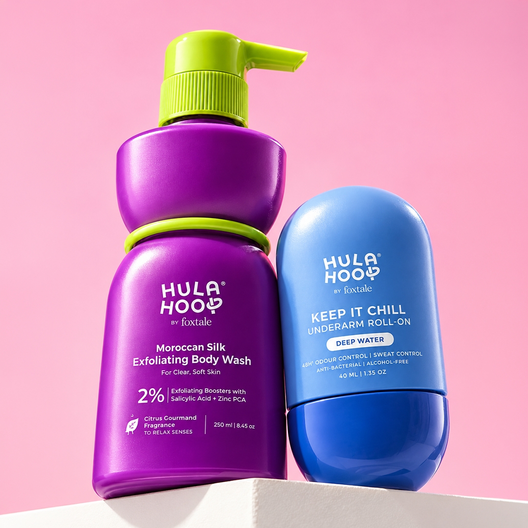 Foxtale Hula Hoop Men’s Roll-On Deodorant for Sweat & Odour Control + Hula Hoop 2% Salicylic Acid Exfoliating Body Wash Combo