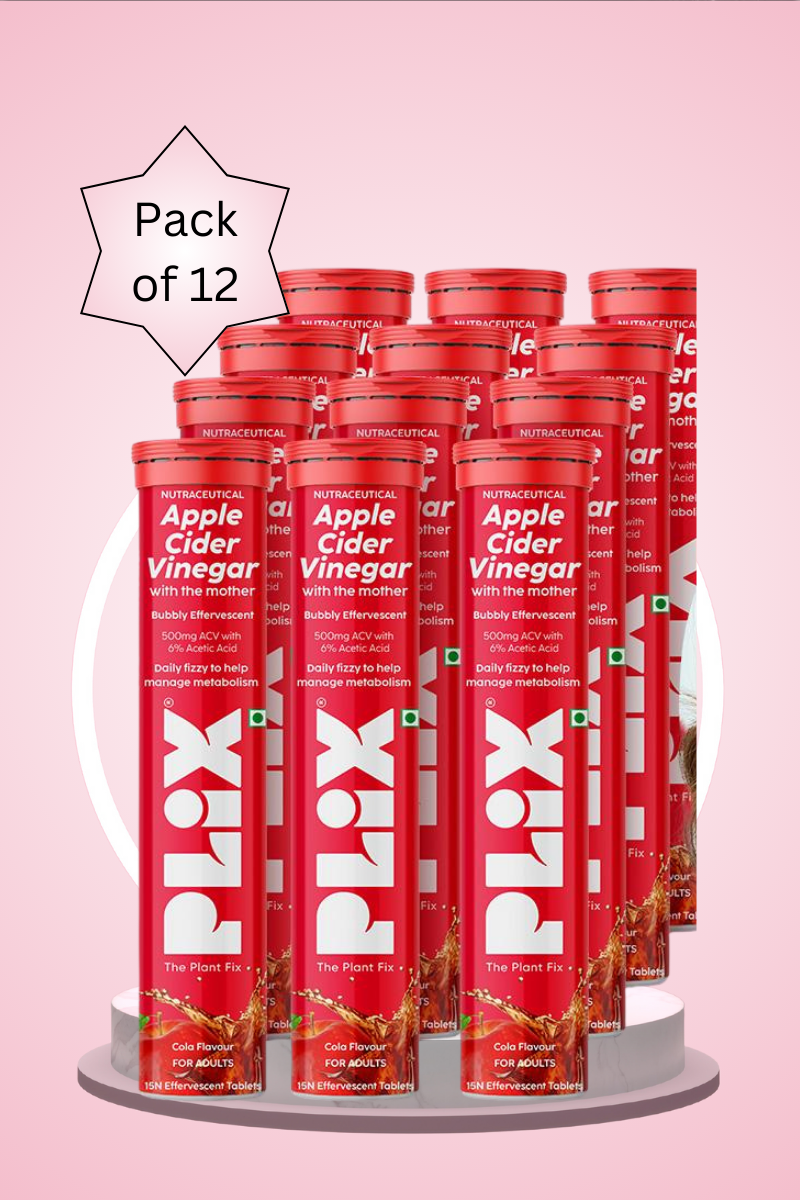Plix Apple Cider Vinegar Effervescent Tablets (Cola, Pack of 12)
